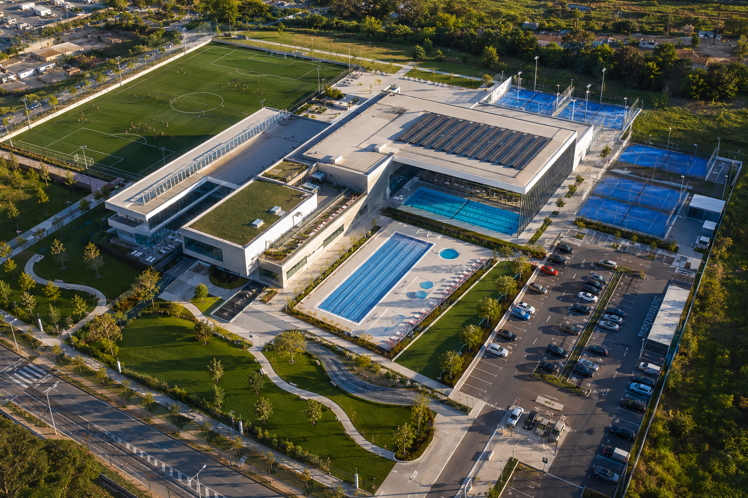 Instalación deportiva moderna, vista aérea